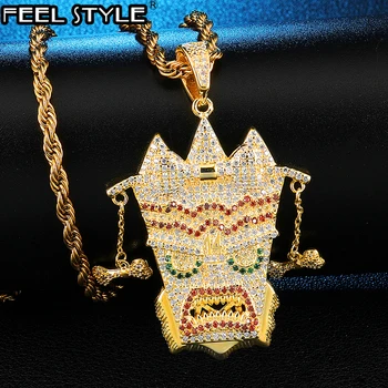 

Bling Cubic Zircon UKA Mask Copper Shiny Iced Out Rapper Necklace & Pendants For Men Hip Hop Jewelry