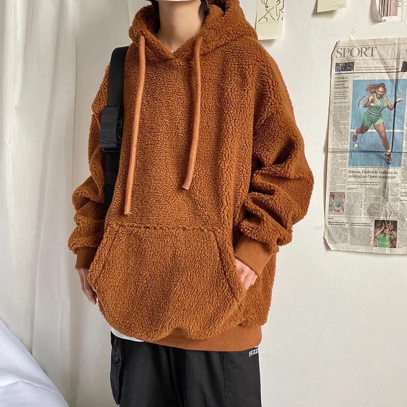 

Winter Lamb Wool Hoodies Men's Warm Fashion Casual Hooded Sweatshirt Men Streetwear Loose Hip-hop Pullover Hoodie Mens M-5XL