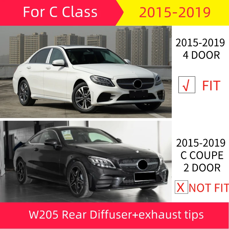 Задний диффузор с наконечниками выхлопных газов для Mercedes W205 C class 2015 2019 Седан 4