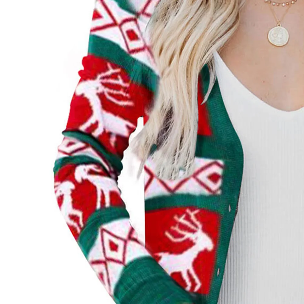 Spring And Autumn New European And American Long Knitting Cardigan Casual Loose V-Neck Long Sleeve Christmas Coat