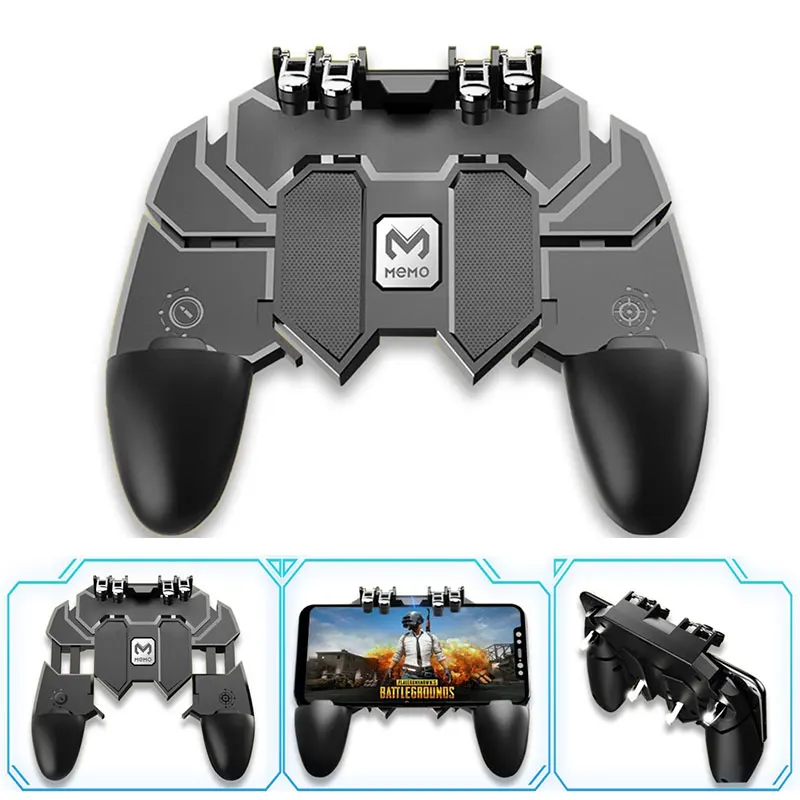 AK66 Six Finger All-in-One PUBG Mobile Game Controller Gamepad Metal Trigger Shooting Free Fire Gamepad Joystick For IOS Android
