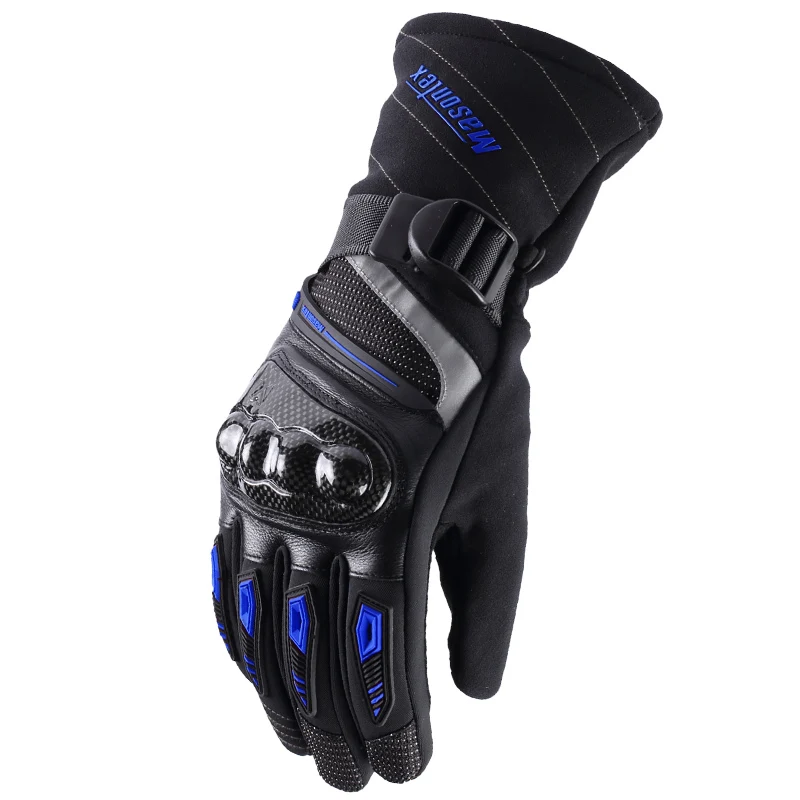Мотоциклетные перчатки, зимние теплые водонепроницаемые мужские и женские ветрозащитные теплые мотоциклетные перчатки с сенсорным экраном для езды на мотоцикле - Цвет: M37CARBON-Blue