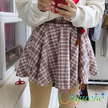 Осень и зима милые розовые шерстяные мини плиссированные короткие юбки для женщин/японских девушек kawaii Клетчатая Шерстяная Юбка от солнца