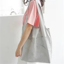 Новая саржевая прошитая сумка, холщовая Женская модная однотонная простая повседневная Портативная сумка, Женская Большая вместительная сумка для покупок