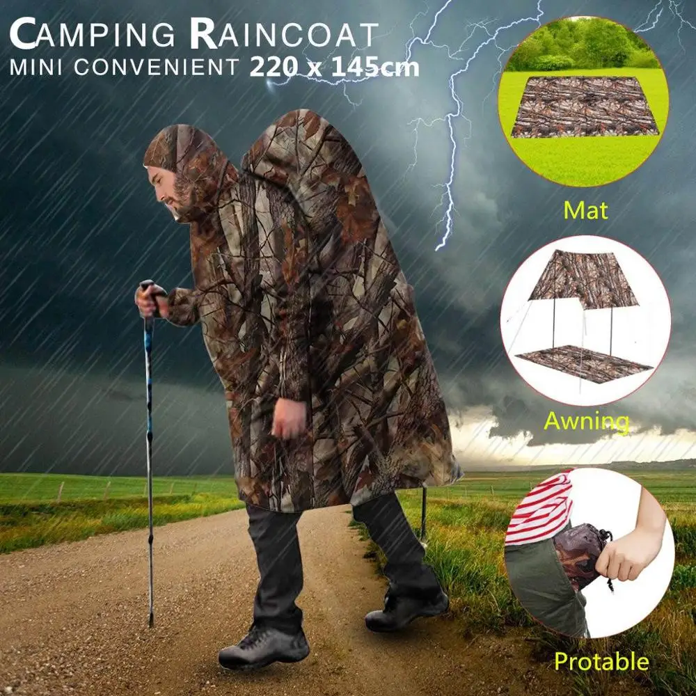 

Multifunction Waterproof Rain Poncho Rainwear Hiking Hooded Raincoat Jacket Backpack Rain Cover Beach Awning Camping Picnic Mat
