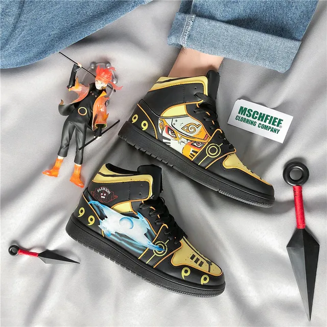 Divat Naruto Anime Alkalmi Cipők Férfiak Vulkanizált Cipő Hip -Komló Férfiaknak Magas Felső Séta