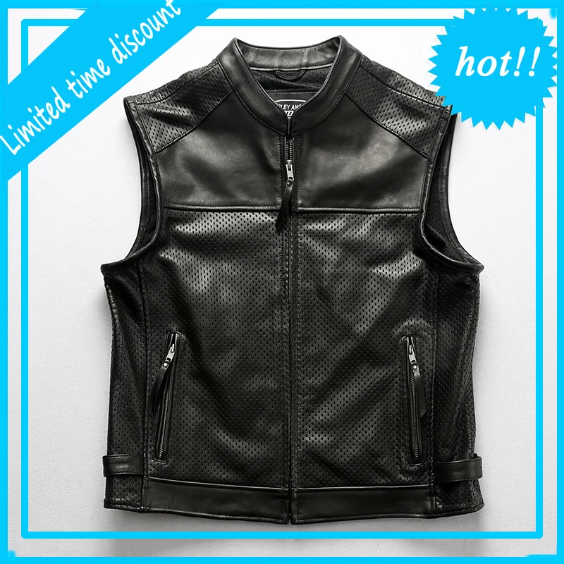 Leatherick New Mens Perforated style Real Leather Waistcoat Black S 