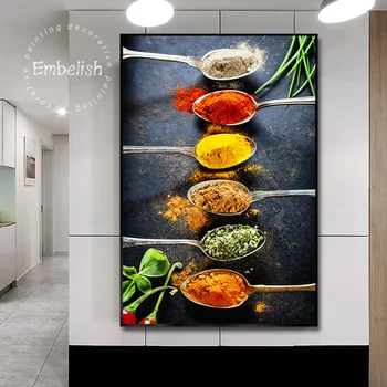

Embelish Hot Grains Spices Peppers Spoon Large Wall Art Pictures For Kitchen Home Decor Living Room Food Canvas Painting Posters