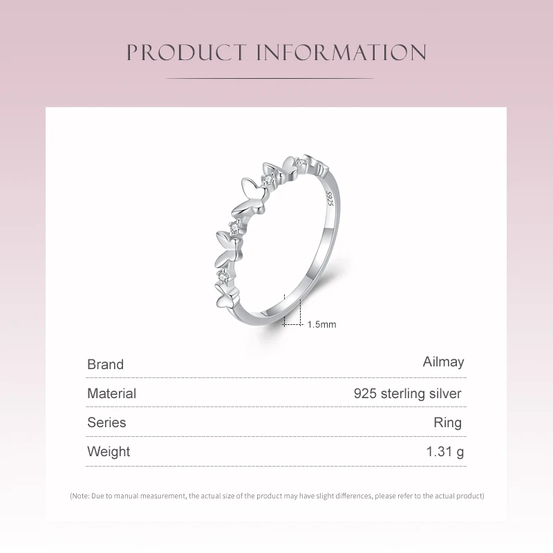 Silver Ring Ailmay 925 Sterling Silver Clear Zircon Butterfly Finger Ring For Women Girl Jewelry