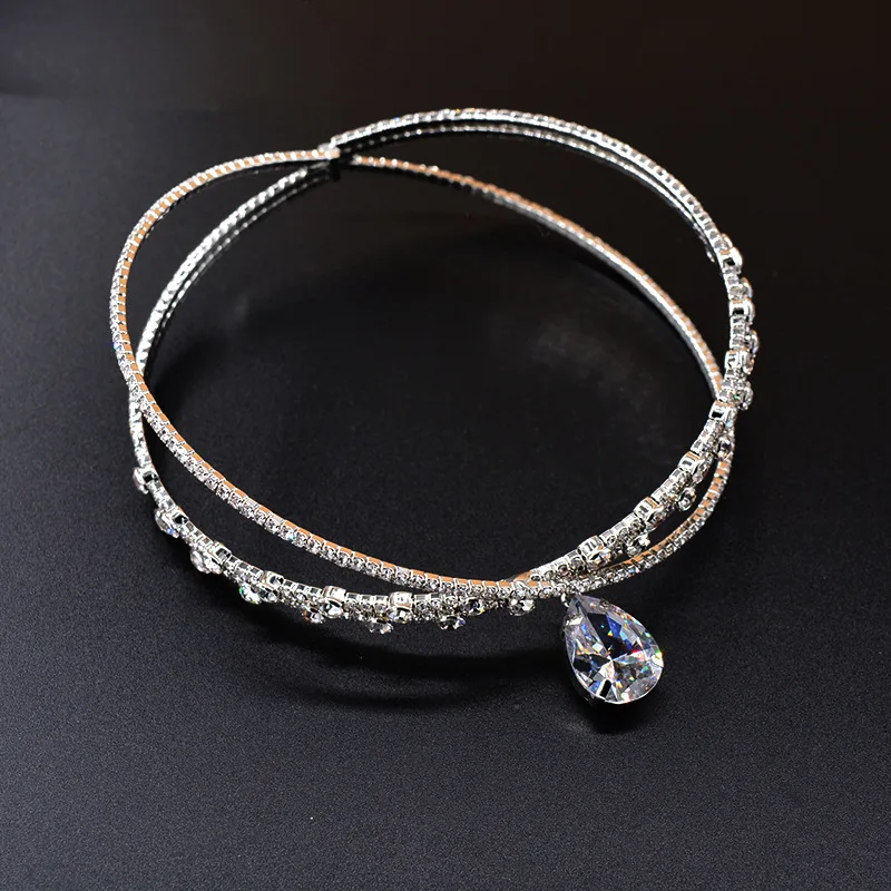 FYUAN Luxury Crown Crystal Choker Necklaces for Women Water Drop Pendant Necklaces Torques Weddings Jewelry Party Gifts