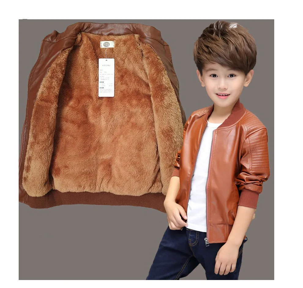 Nuevo abrigo para niños de moda de otoño invierno chaqueta de cuero ПУ de algodón высокое талии para niños de стиль ядро - Цвет: coffee