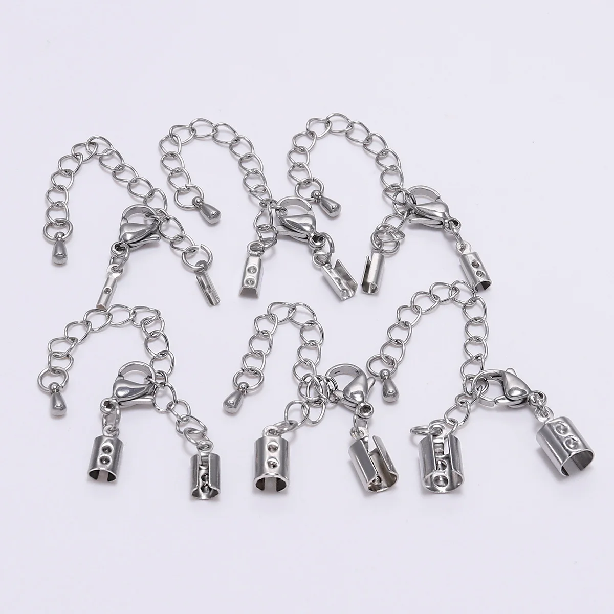 

5pcs/lot 1 2 3 4 5mm Stainless steel Cord clips End Caps With Lobster Clasps Fit Leather Cord Connectors For DIY Jewelry Making