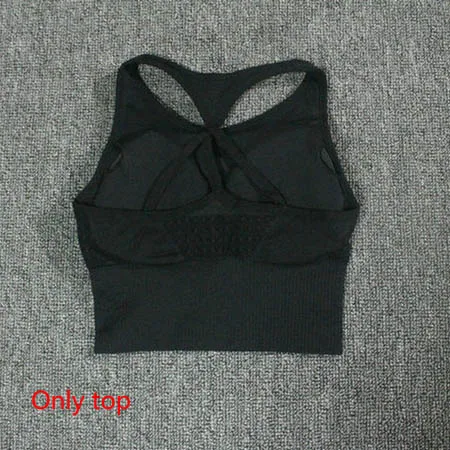 Black top Комплект из 2 предметов для йоги, Женский бесшовный спортивный костюм с эффектом омбре, спортивная одежда для фитнеса, женская одежда для бега, одежда для спортзала, леггинсы для тренировок - Цвет: Black top