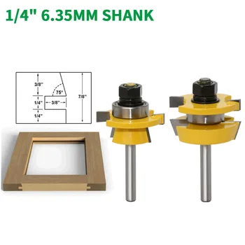 

2PC/Set 1/4" 6.35MM Shank Milling Cutter Wood Carving Rail & Stile Router Bit Set Door Knife Woodworking Cutter Tenon Cutters