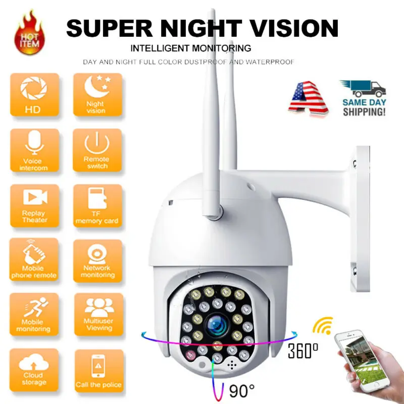 

1080P HD IP CCTV Camera Waterproof Outdoor WiFi PTZ Security Wireless IR Cam US
