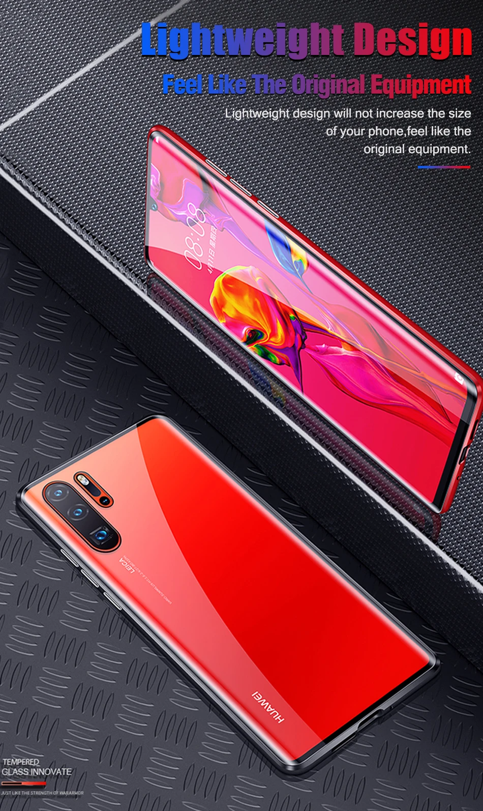 Магнитный абсорбционный металлический флип-чехол для телефона huawei P30 P30Pro P30Lite, двухстороннее закаленное стекло huawei P30 Pro Lite, сумка