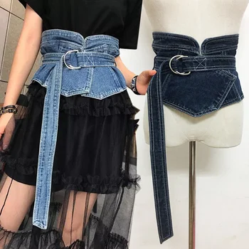 

Vintage Jean cummerbund belt New Fashion Denim Slim Wide waist Punk Belt for woman clothes Dress accessories
