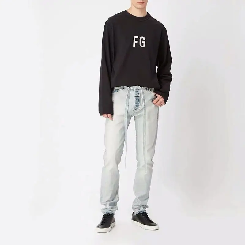 

2019 FG Best Version 1:1 Light Washed Men God's Fear Style Denim Jeans Hiphop Streetwear Skinny Fit Men Jeans Pants Trousers