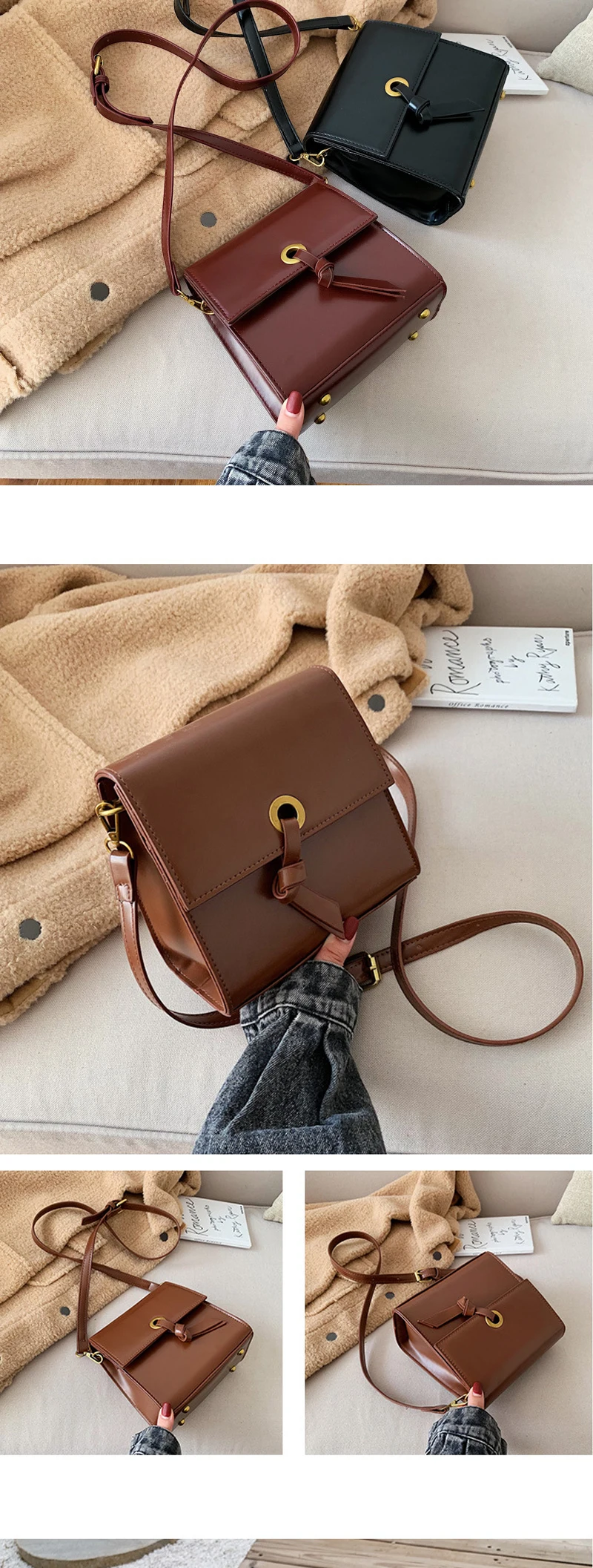 Autumn Winter New Solid Handbag Wave Fashion Elegant Large Capacity Handbag Women Wild Retro Portable Small Square Bag Lady
