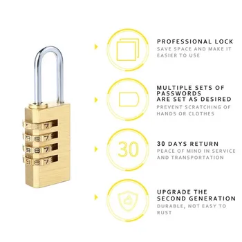 

Safety Essential 4 Digits Number Password Code Lock Combination Padlock Resettable Travel Bag Door Secret Boxes Password Copper