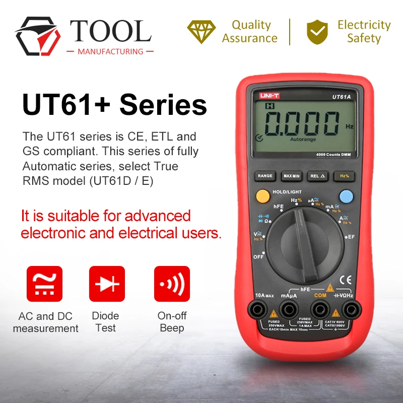 UNI-T UT61A мультиметры цифровой с ЖК-экраном UT61A AC/DC напряжение и измеритель тока Multimetro
