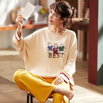 

Pajamas Sets Autumn Winter 17 Style Pyjamas Women Carton Long Sleepwear pizama damska Homewear Ladies Gift Female Sleepwear