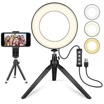 

6inch Ring Light With Tripod Stand Dimmable USB Selfie Ring Light LED Camera Phone Photography Light For Makeup Youtube Profe