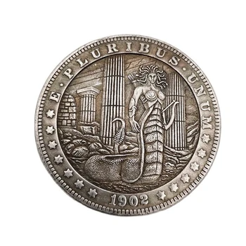 Medusa moneta 1902 Wanderer Morgan pamiątkowe monety srebrna płyta rzemiosło zbieraj monety prezenty do dekoracji domu tanie i dobre opinie CN (pochodzenie) Silver plated copper Imitacja starego przedmiotu Platerowane europe Tv movie postaci Medusa Coin Wanderer Coin