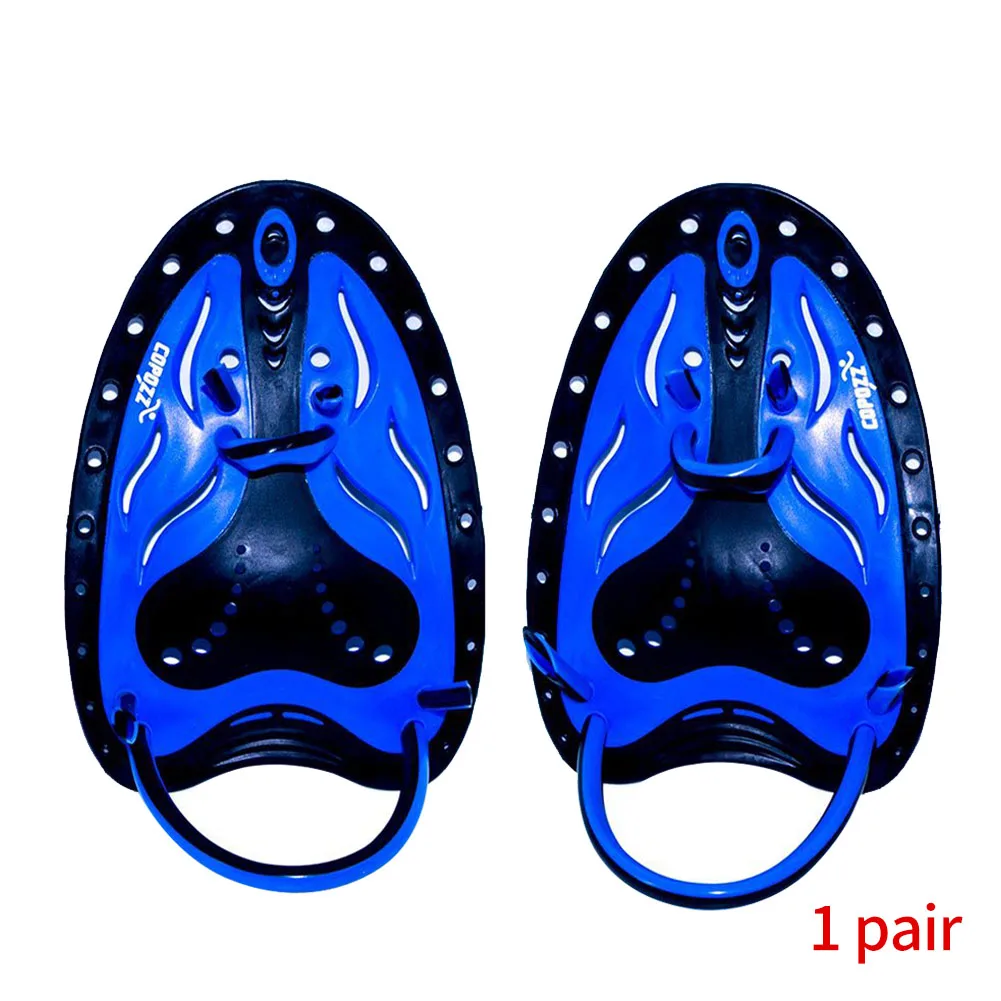 Blue Black 1 пара силиконовых ручных плавательных весел для начинающих, перепончатые флипперные штрихи, перчатки с регулировкой, аксессуары для занятий плавником - Цвет: Blue Black