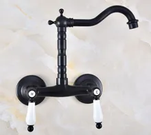 

Black Oil Rubbed Bronze Bathroom Kitchen Sink Faucet Mixer Tap Swivel Spout Wall Mounted Double Handles mnf836