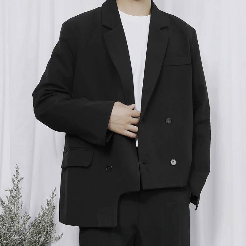 

Large size suit man's jacket Yamamoto wind asymmetrical hem double breasted loose suit jacket spring autumn