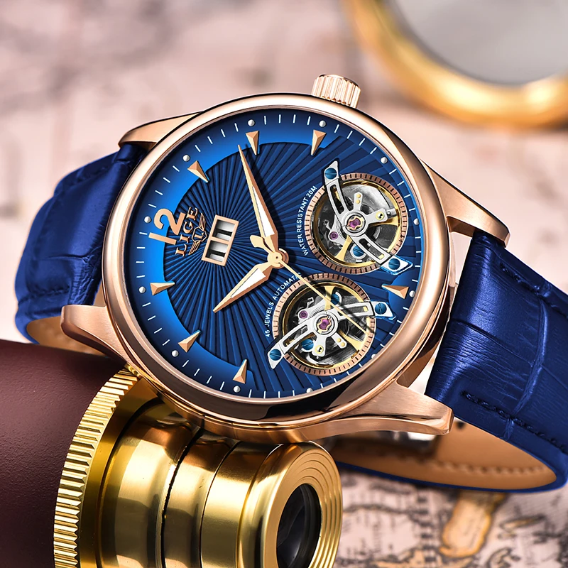 Швейцарские мужские часы с двойным Tourbillon автоматические для мужчин модные
