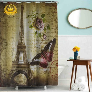 

Paris Eiffel Tower Pattern Shower Curtain 3D Bathroom Shower Curtain Window Curtain Mat with Hooks