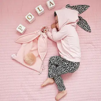 

2PCS Newborn Set Toddler baby girl clothes winter Rabbit Hoodie Tops Leopard Pants Outfits roupa natal bebe