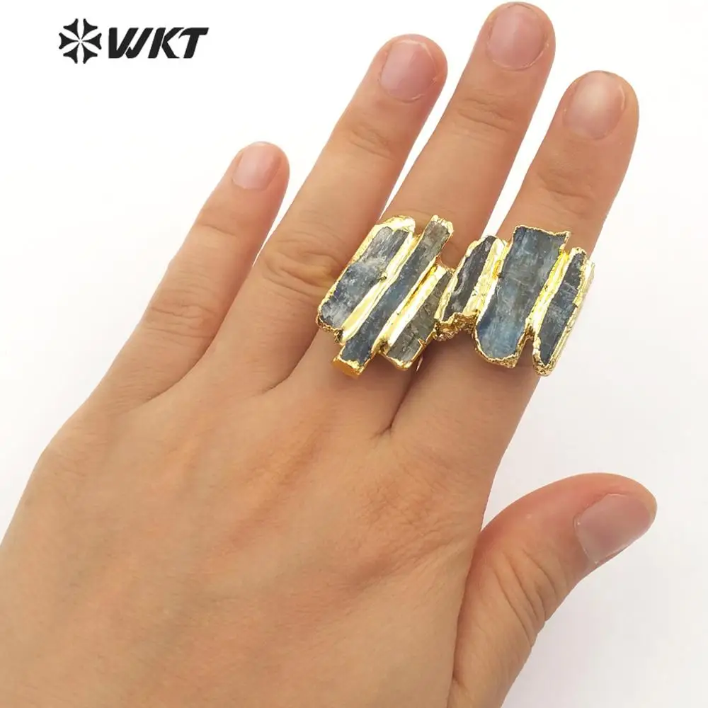 WT-R336 кольцо с натуральным камнем Неправильной Формы Натуральный Синий Кианит с золотой Гальванизированный кольцо модное кольцо для женщин ювелирные изделия