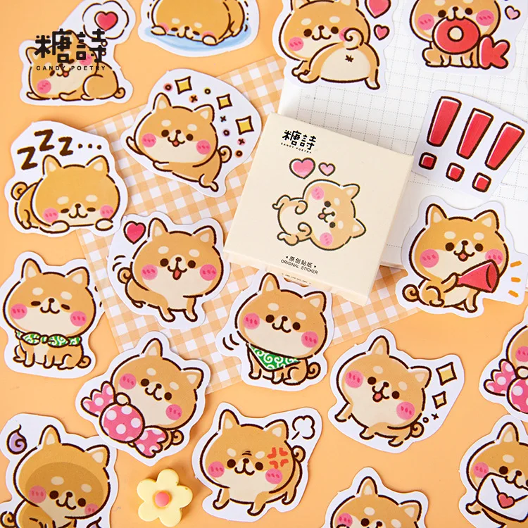 45 Pcs Cute Animal Corgi Dog Stickers For Diy Albums Diary Decoration Scrapbooking Planner Journal Kids Party Favor | Канцтовары для