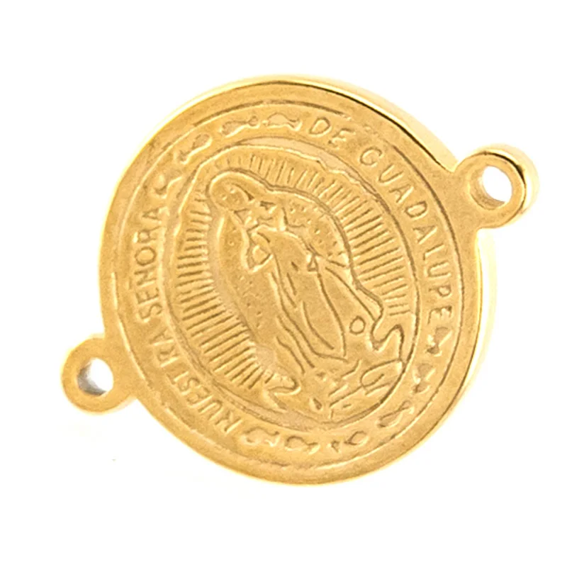 

Silver/Gold Stainless Steel Virgin Mary Charm 14mm Round 2 Hole Metal Virgen Maria Connector For Bracelet Wholesale 10pcs
