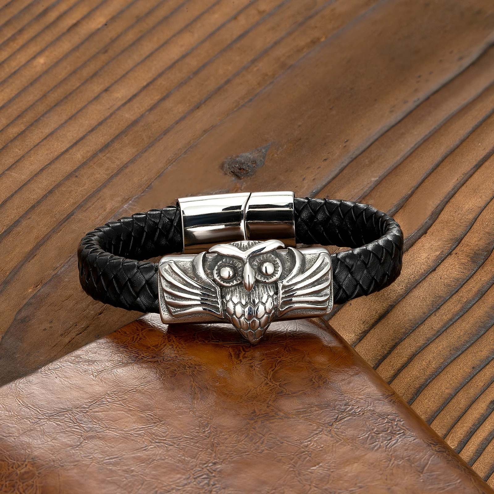 

European And American Retro Style Eagle Head Sailing Men's Stainless Steel Bracelet Leather Rope Bracelet Jewelry