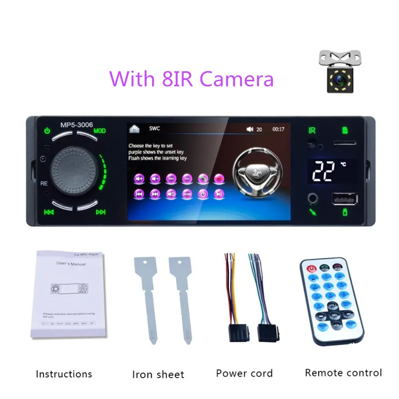 With 12LED Camera Mirror Link 1 Din автомагнитола 4," сенсорный экран авто аудио Bluetooth стерео MP5 плеер Мультимедиа камера заднего вида - Цвет: With 12LED Camera