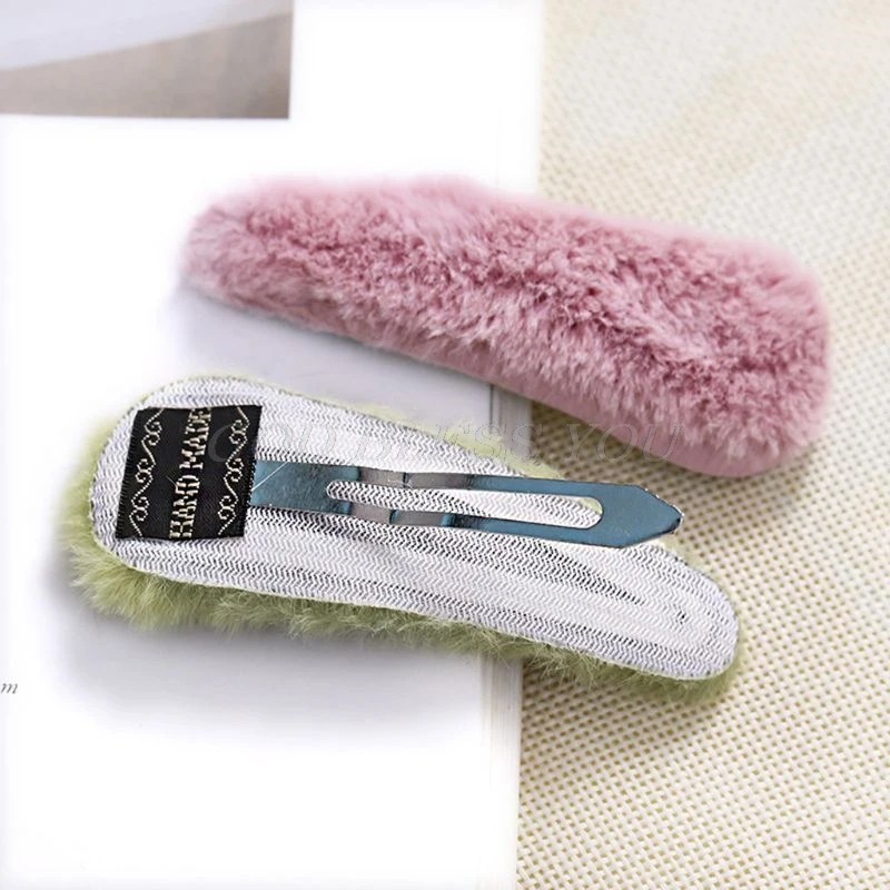 Korean Winter Fluffy Plush BB Hair Clip Women Styling Water Drop Snap Barrettes