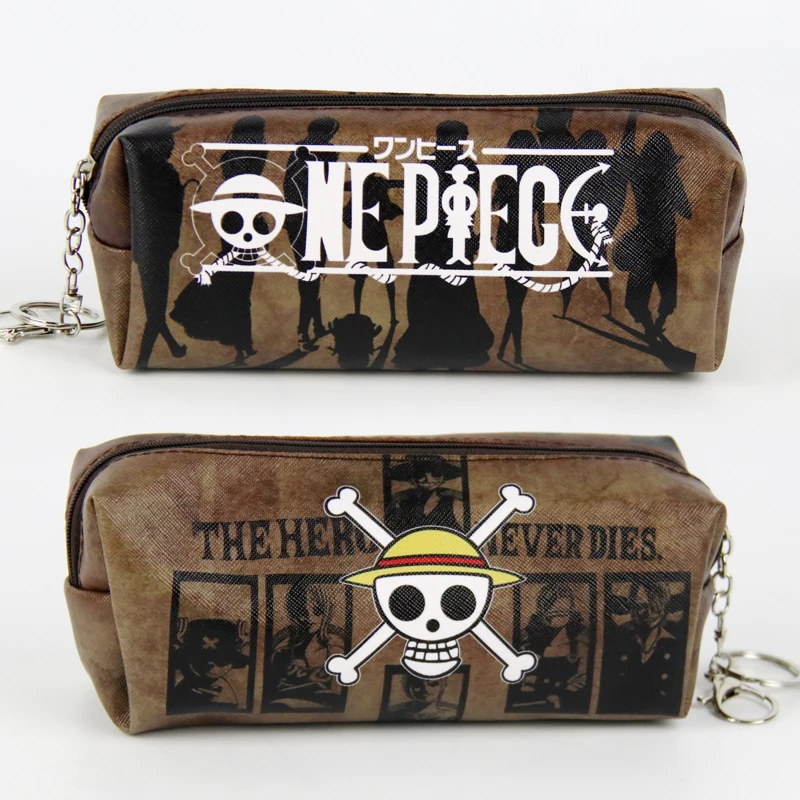 Bolso para lápices de cuero sintético con cremallera, bolsa de almacenamiento informal, Anime, One Piece, Luffy