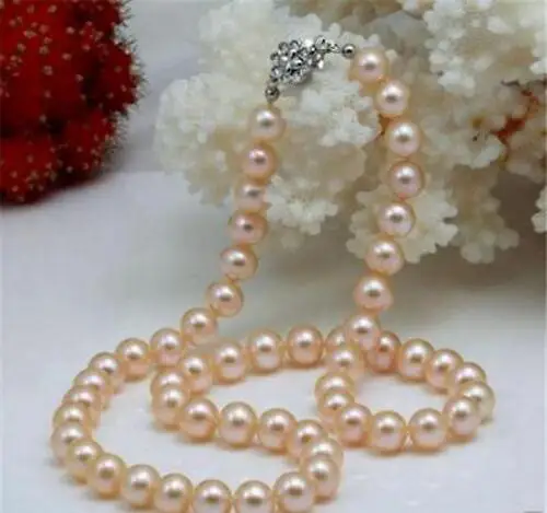 Jewelry Pearl Necklace Beautiful! 9-10mm Pink Real Natural 18&quot Free Shipping | Украшения и аксессуары