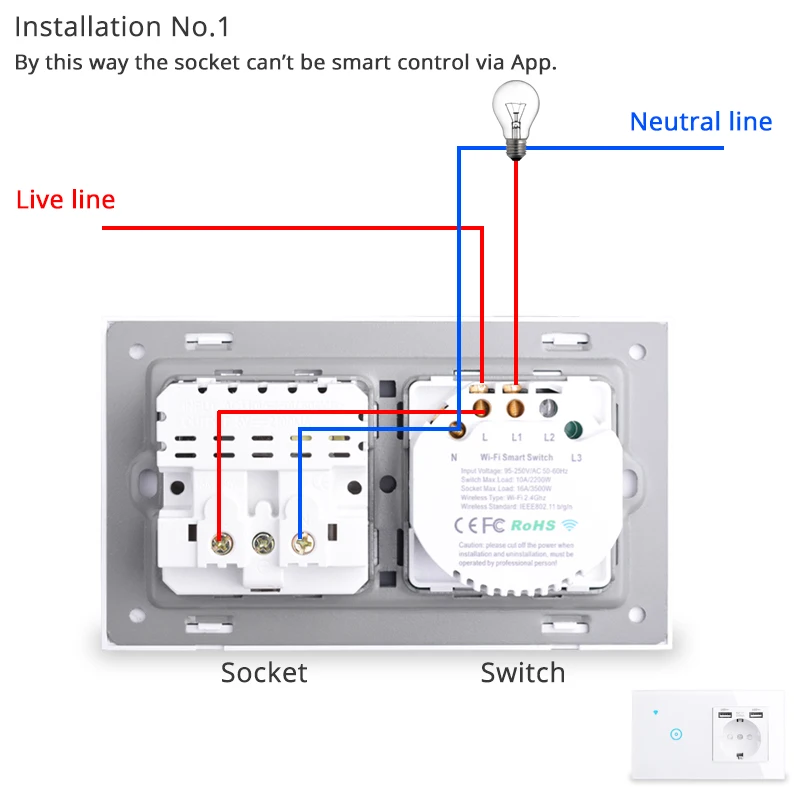 Coswall-interruptor de parede smart life, wi-fi, tomada