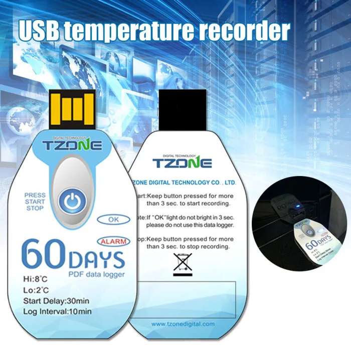 Новейший USB Регистратор температуры регистратор данных одноразовый 60 дней записи