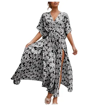 

Fashion dress women dress Fashion Bohe Dot Print Camisole V-Neck Button Ruffled Sundress Dress платье женское Free Shipping D4