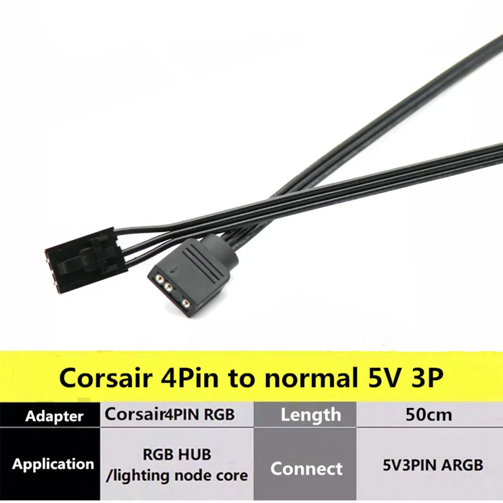Corsair-cabo Adaptador Argb Rgb Cabo Led hd Ll120 140 ql 3pin 4pin 5v 3pin Rgb 50cm - Imagem 5