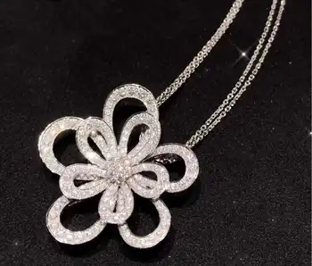 

Brand Pure 925 Sterling Silver Jewelry For Women Neckalce Flower Pendant Luck Clover Wedding Party Necklace