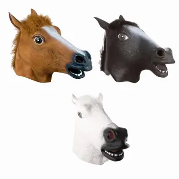 

Halloween Horse Head Mask Natural Latex Realistic Headgear with Large Field of View Performance Prop