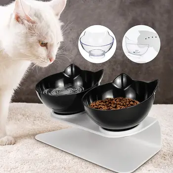 

Non-slip Cat Bowls Double Bowls Raised Stand Protection Cervical Creative Transparent Cats Dogs Feeders Bowl Pet Supplies