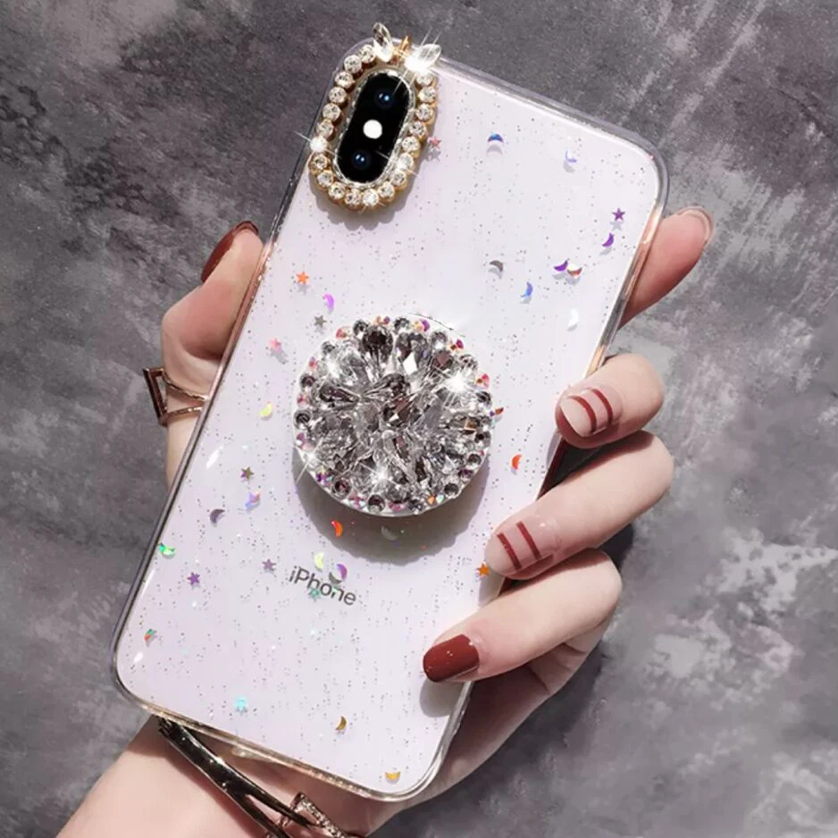 white Rhinestone Glitter Finger Ring Case for iphone 11 Pro XS MAX XR 10 X 7 8 6 6s Plus Soft Silicone TPU Diamond Sexy Girl Cover - Цвет: white
